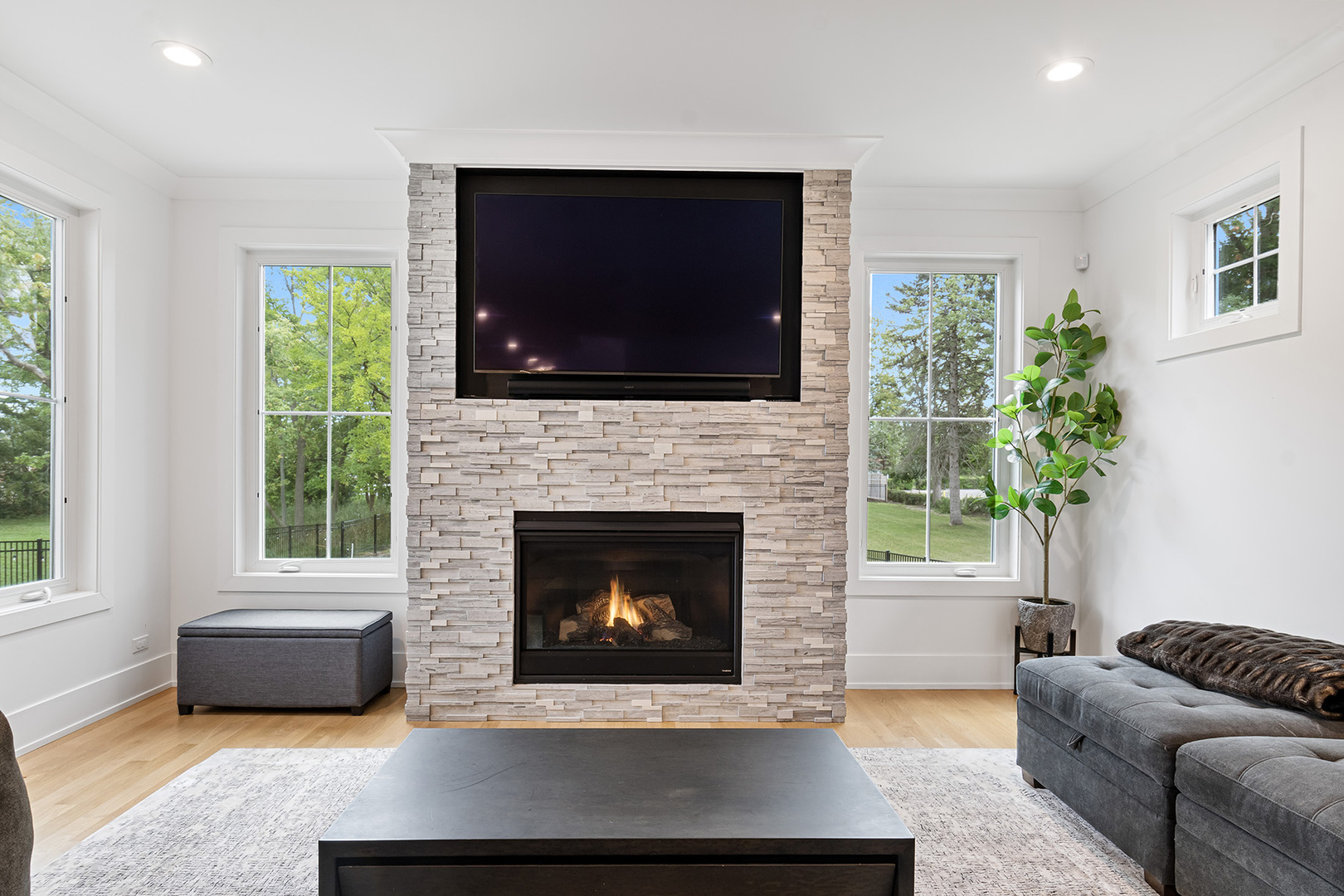 1435 Pfingsten Road Northbrook, IL 60062 - Photo 8 of 17 a living room with furniture a flat screen tv and a fireplace