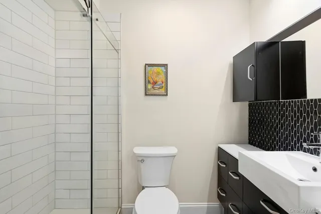a bathroom with a toilet and a shower