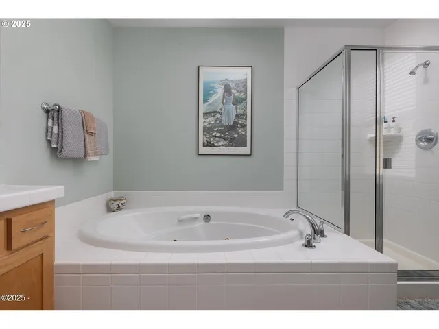 a bathroom with a tub and a shower