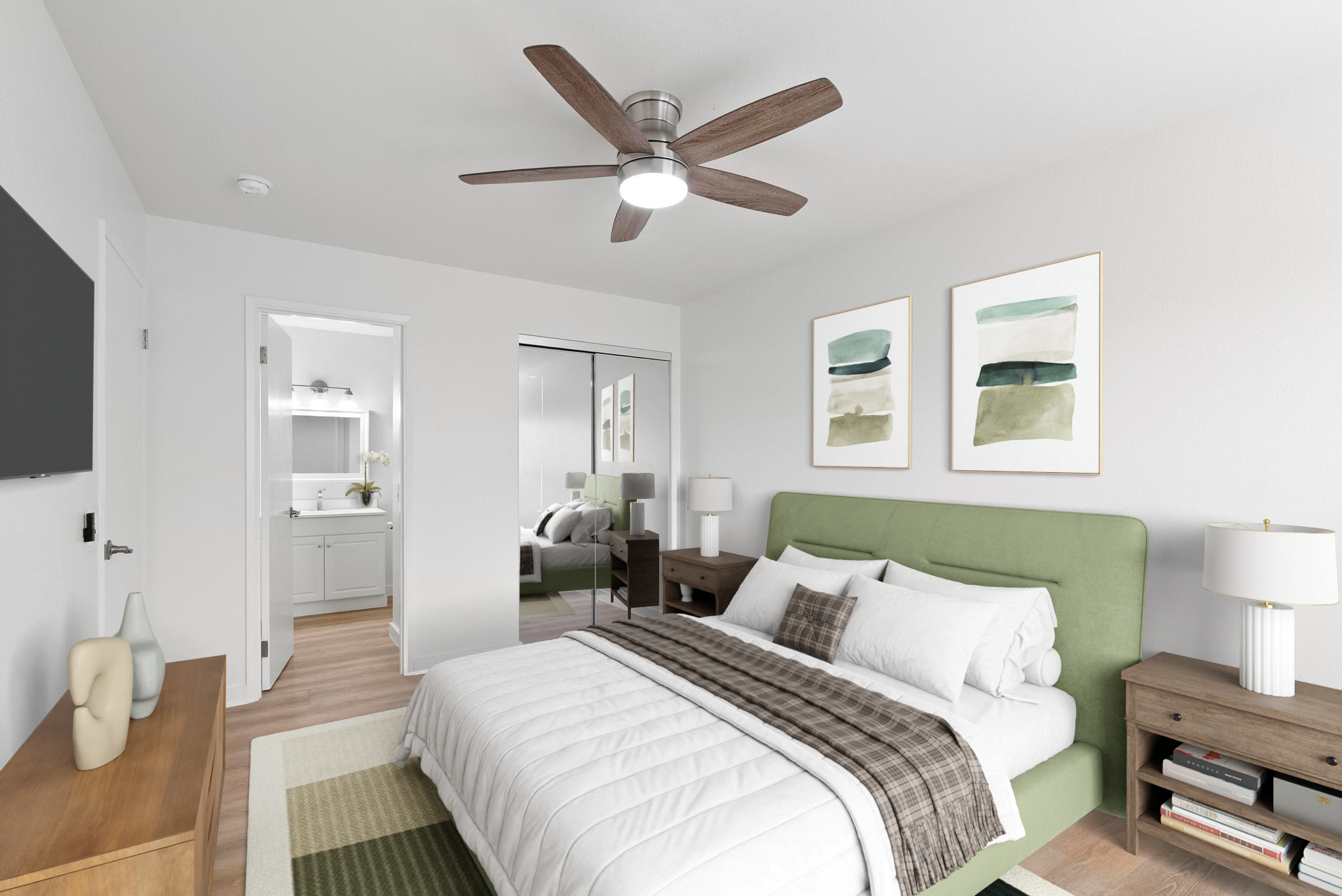 68-3831 Lua Kula Street, Unit E102 Waikoloa, HI 96738 - Photo 7 of 26 a bedroom with bed and a chandelier