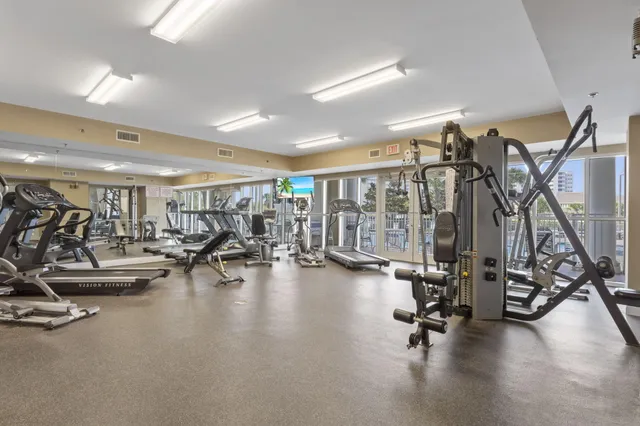a view of a room with gym equipment