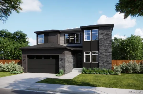 a front view of a house with yard and parking