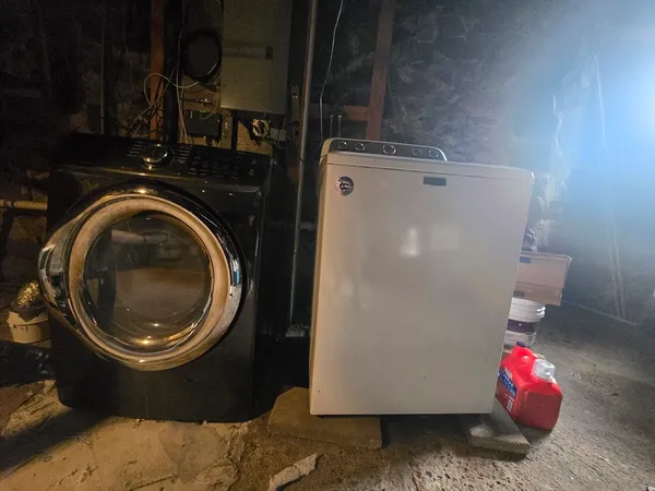 a utility room with a washer and dryer