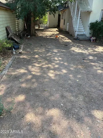 a view of a street with a tree