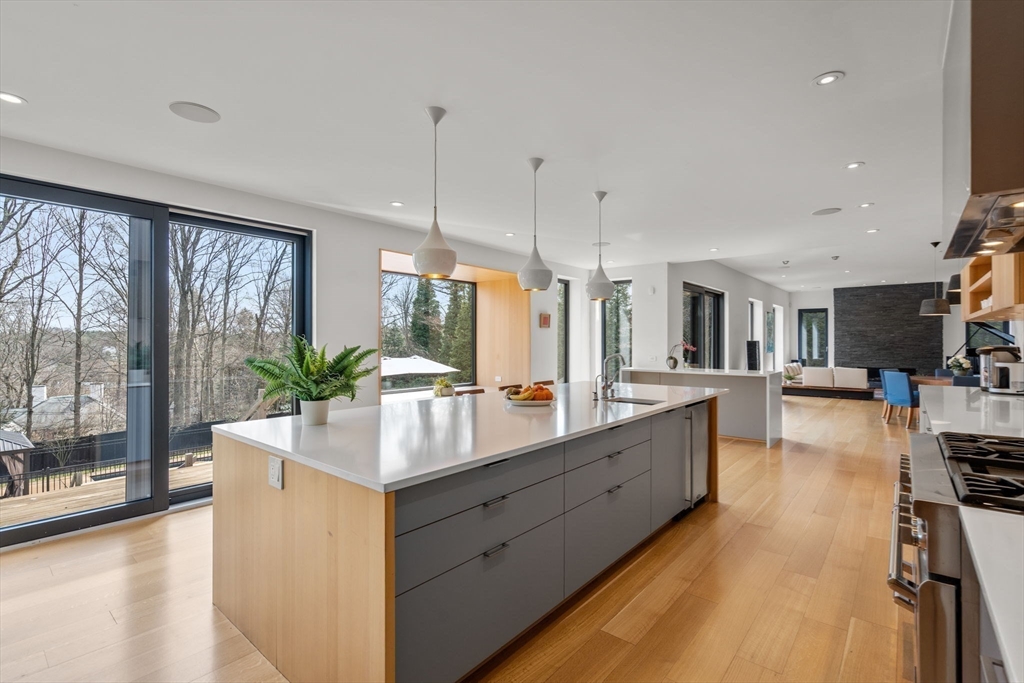 33 Leicester Street Brookline, MA 02445 - Photo 9 of 38 a kitchen with counter top space and living room view