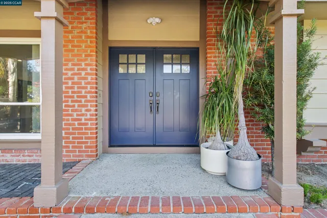 a view of a porch and a potted plant