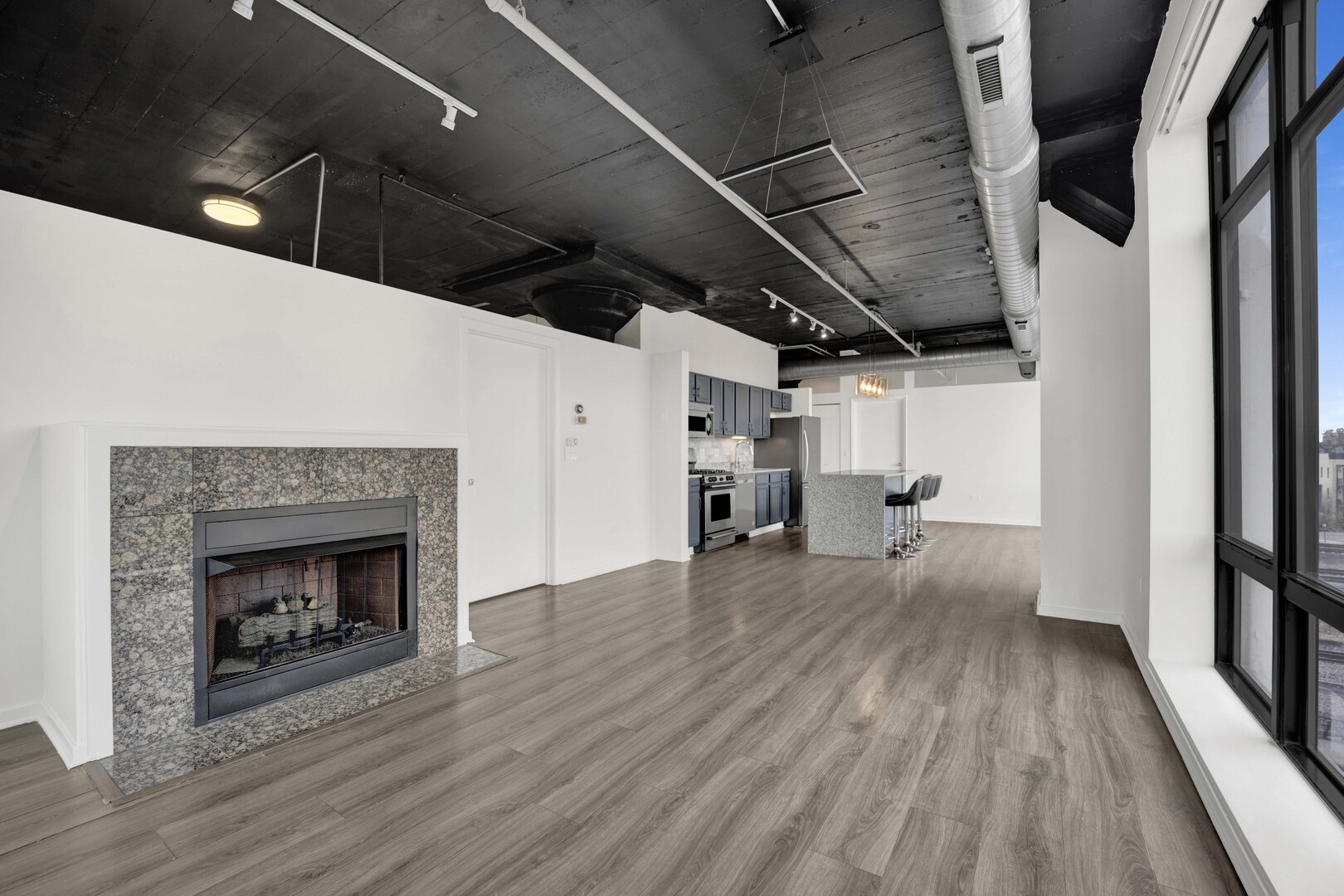 1524 South Sangamon Street, Unit 401 Chicago, IL 60608 - Photo 11 of 55 a view of empty room with wooden floor and fireplace