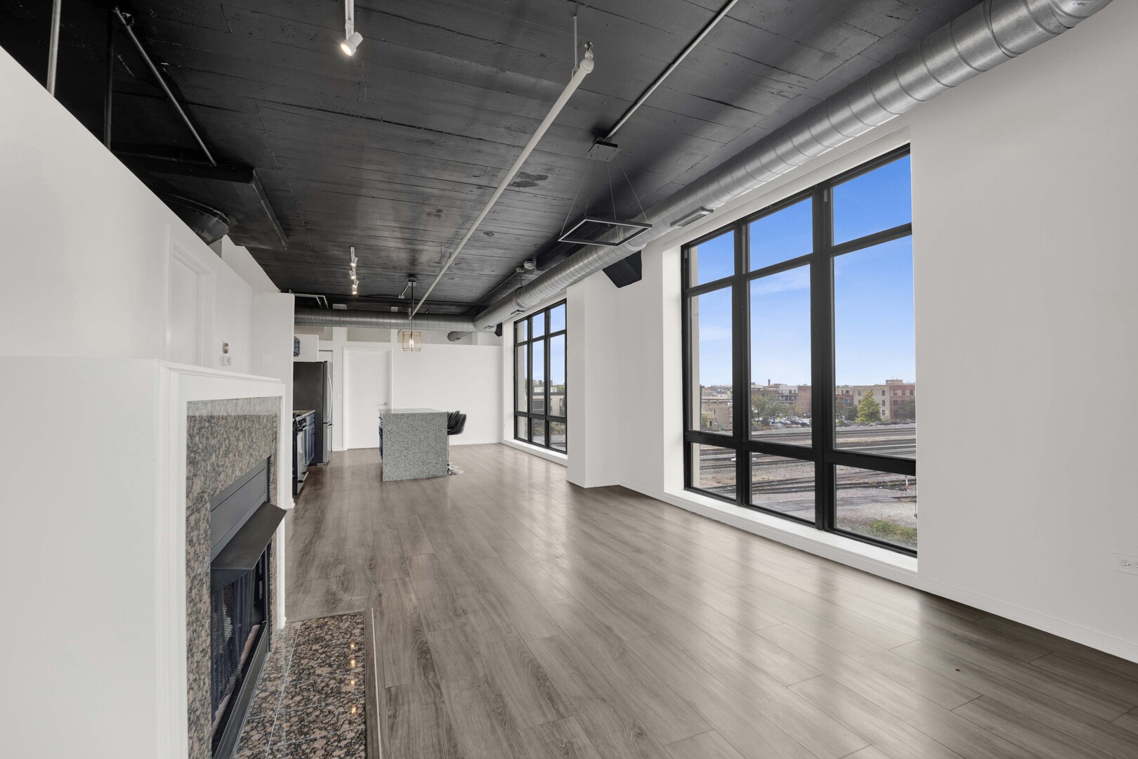 1524 South Sangamon Street, Unit 401 Chicago, IL 60608 - Photo 13 of 55 a view of empty room with wooden floor and fireplace