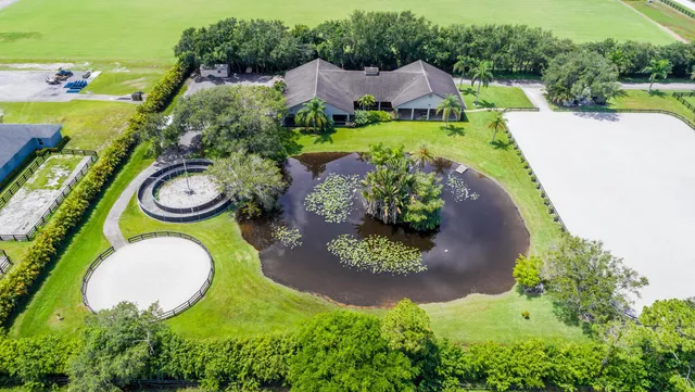 a view of a yard with a swimming pool
