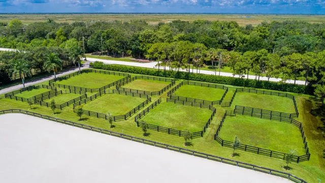 an aerial view of a house a yard and green space