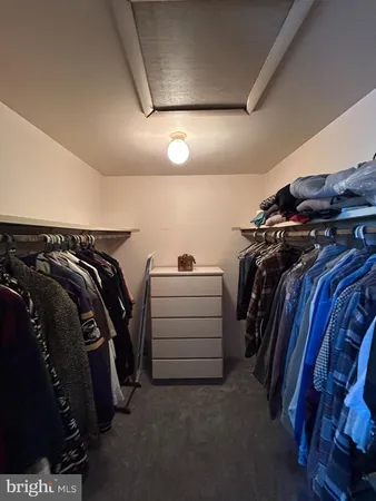 a view of walk in closet with clothes and shoes