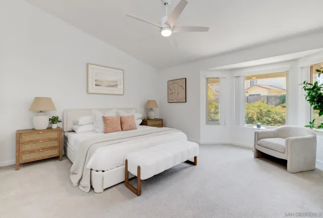 a bedroom with a bed and a couch