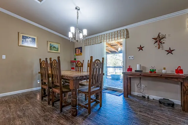 a street view with tall trees