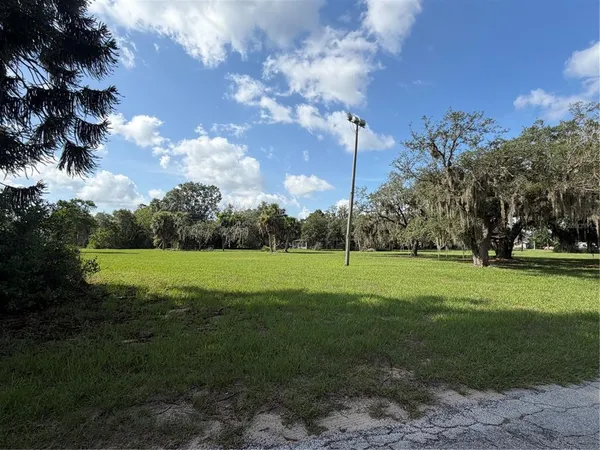 a view of a field of grass and trees