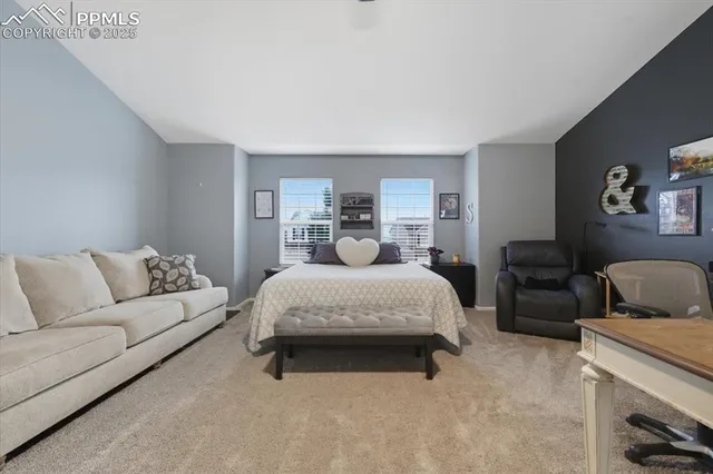 a bedroom with a bed and a couch