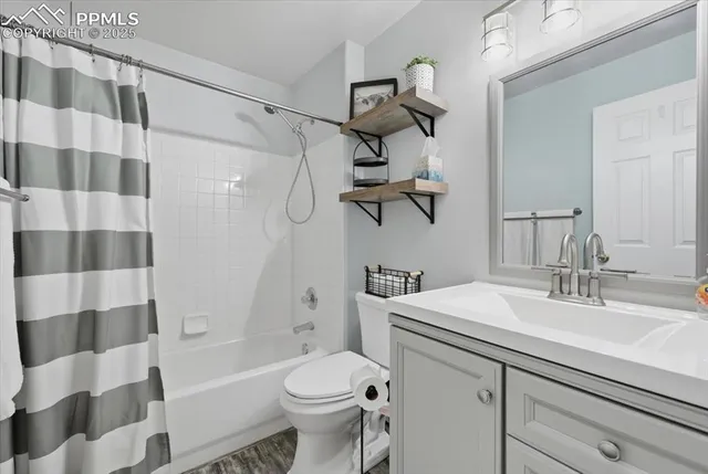 a bathroom with a sink a toilet a mirror and shower