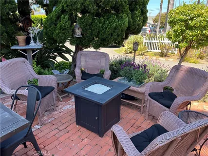 an outdoor space with furniture for seating