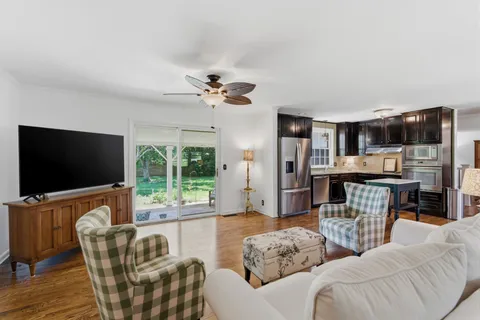 a living room with fireplace furniture and a flat screen tv