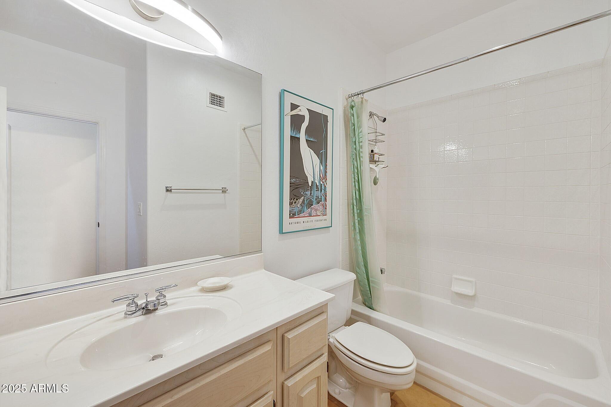 6334 East Viewmont Drive, Unit 57 Mesa, AZ 85215 - Photo 18 of 61 a bathroom with a bathtub shower sink vanity mirror and toilet