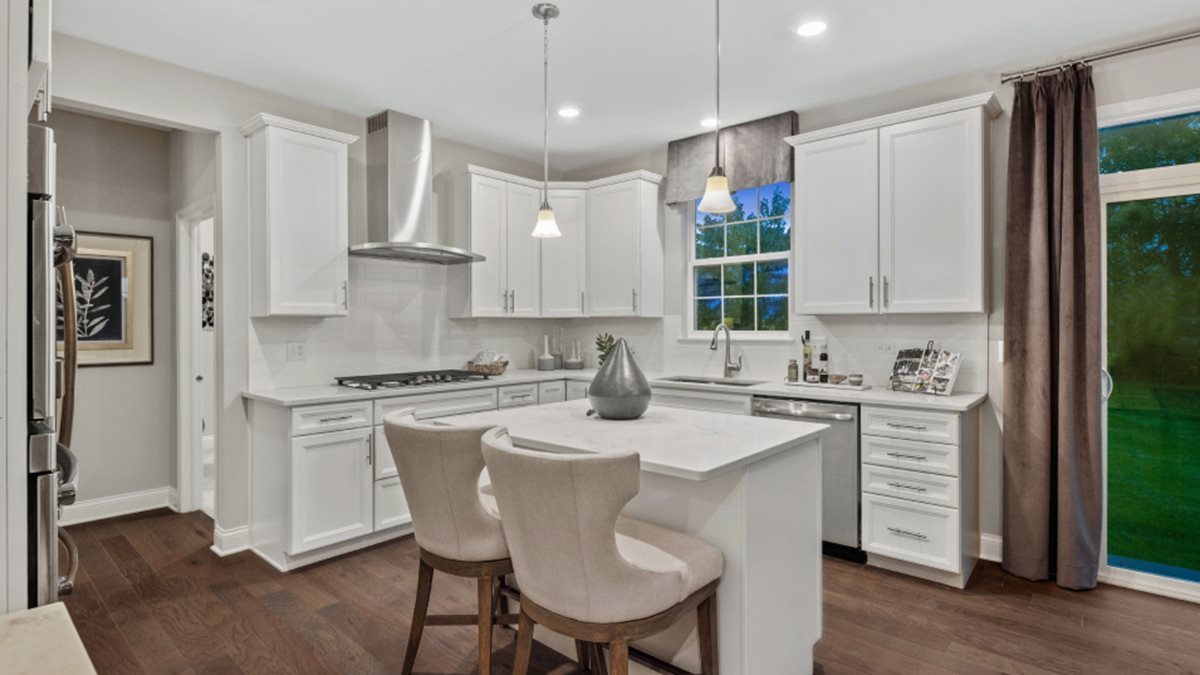 229 Bowers Street Elburn, IL 60119 - Photo 5 of 11 a kitchen with stainless steel appliances granite countertop a sink a stove a refrigerator and white cabinets with wooden floor