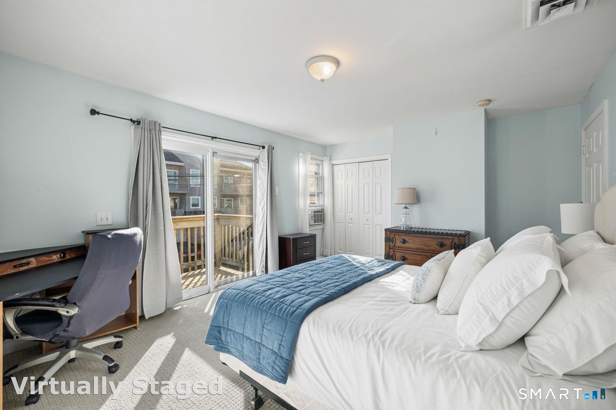 116 College Place Fairfield, CT 06824 - Photo 19 of 26 Bed has been virtually augmented with linens. All furniture is real.