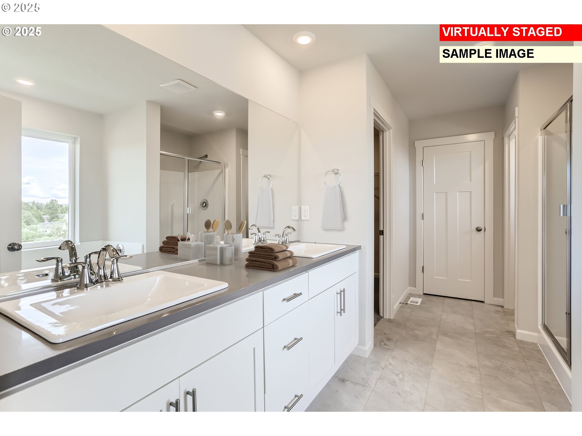 2642 Mount St Helens Avenue Southeast Salem, OR 97302 - Photo 11 of 19 a bathroom with a sink a mirror and a shower