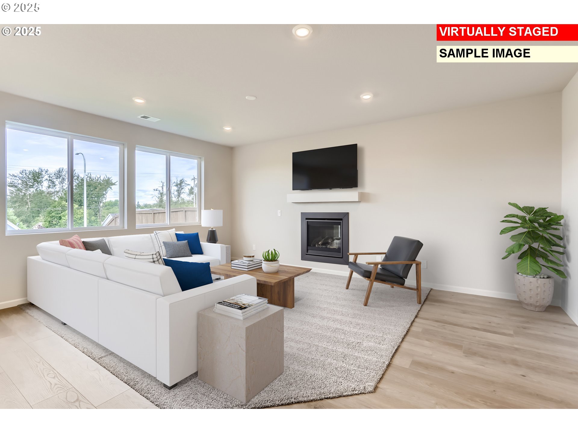 2642 Mount St Helens Avenue Southeast Salem, OR 97302 - Photo 5 of 19 a living room with furniture a fireplace and a flat screen tv
