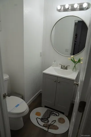a bathroom with a sink a toilet and a mirror