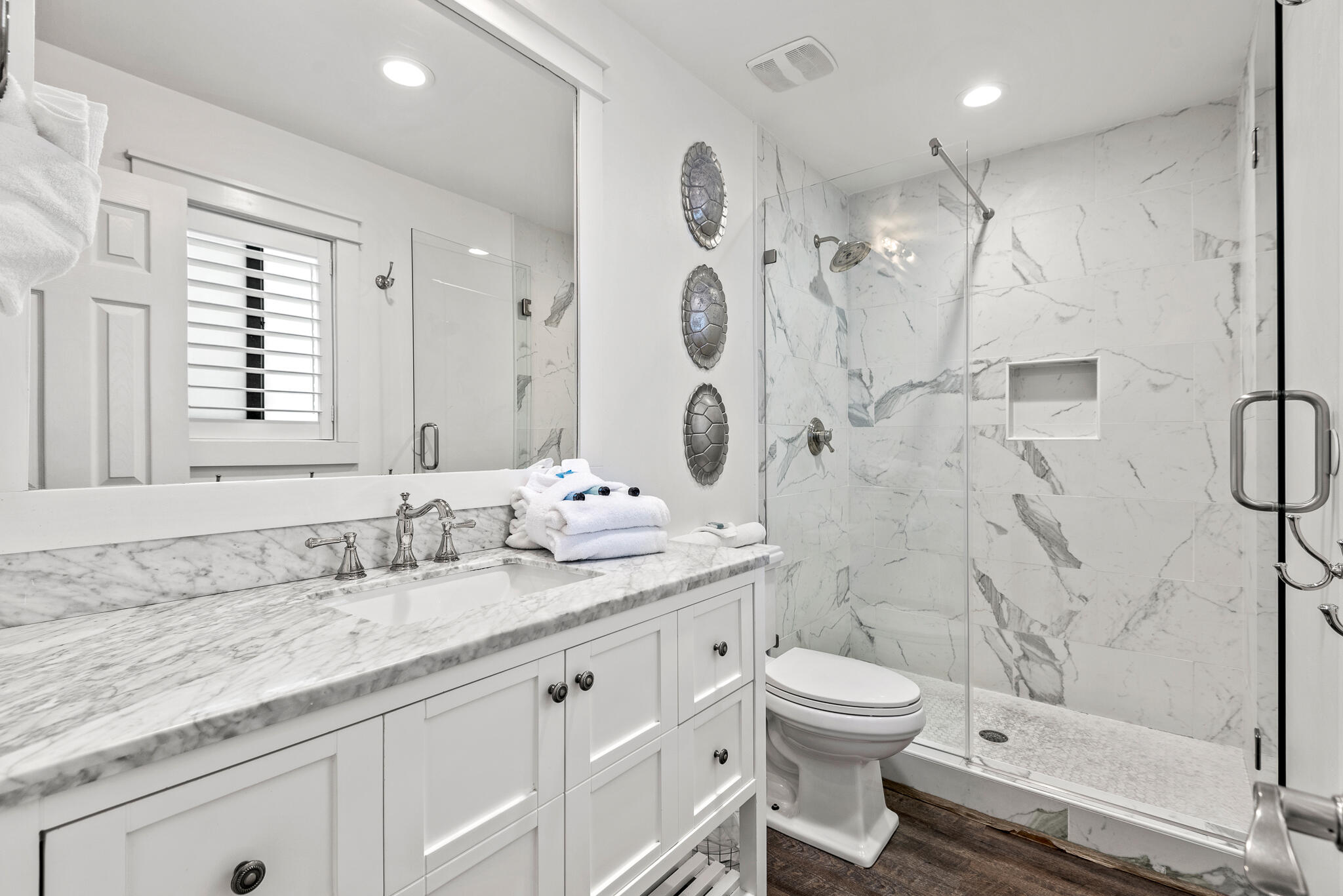 3605 East County Highway 30A, Unit 241 Santa Rosa Beach, FL 32459 - Photo 10 of 23 a bathroom with a granite countertop sink a toilet and a shower