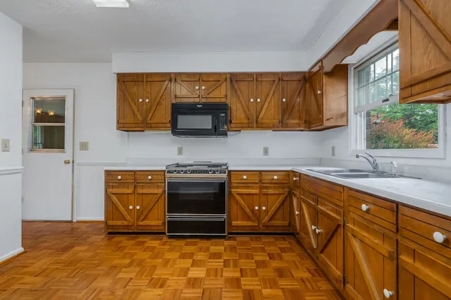 a view of a room with a window