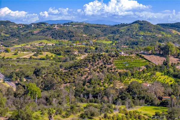 a view of a mountain in the distance in a field
