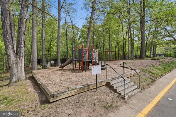 a view of a backyard with large trees