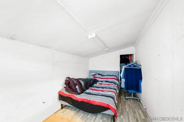 a view of a garage with a patio