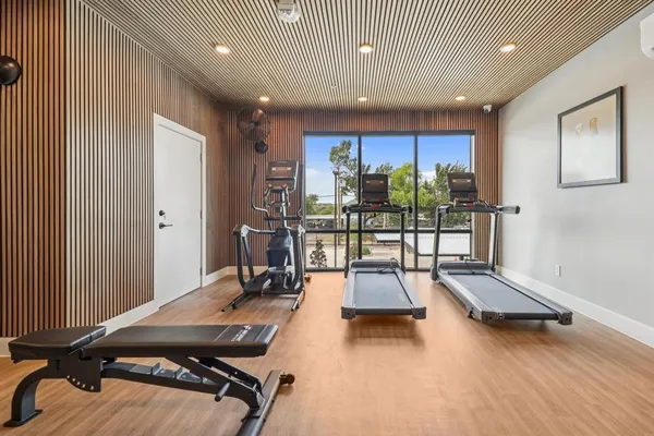 a view of a room with gym equipment