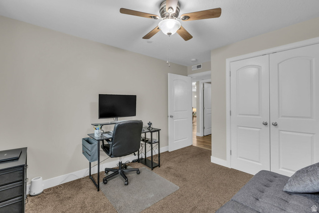 905 South Main Street, Unit G Layton, UT 84041 - Photo 15 of 36 Home office with carpet and a ceiling fan