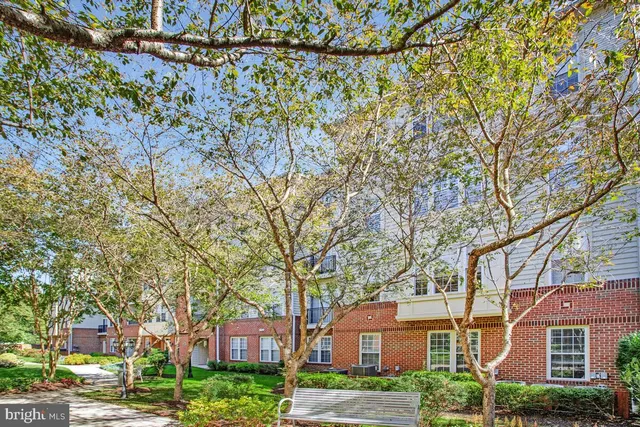 front view of a brick house with a large tree