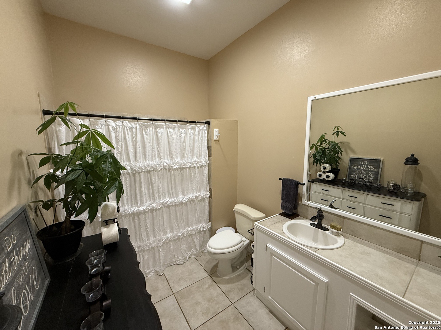 1077 C Road Sutherland Springs, TX 78161 - Photo 38 of 45 a bathroom with a sink a toilet and shower curtain