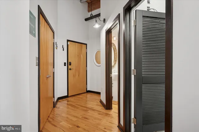 a view of a bathroom from the hallway