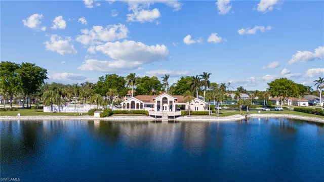 a view of a lake with houses