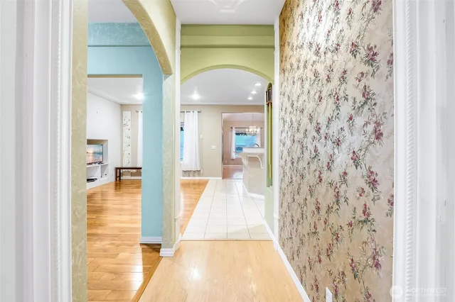 a view of a bathroom from a hallway