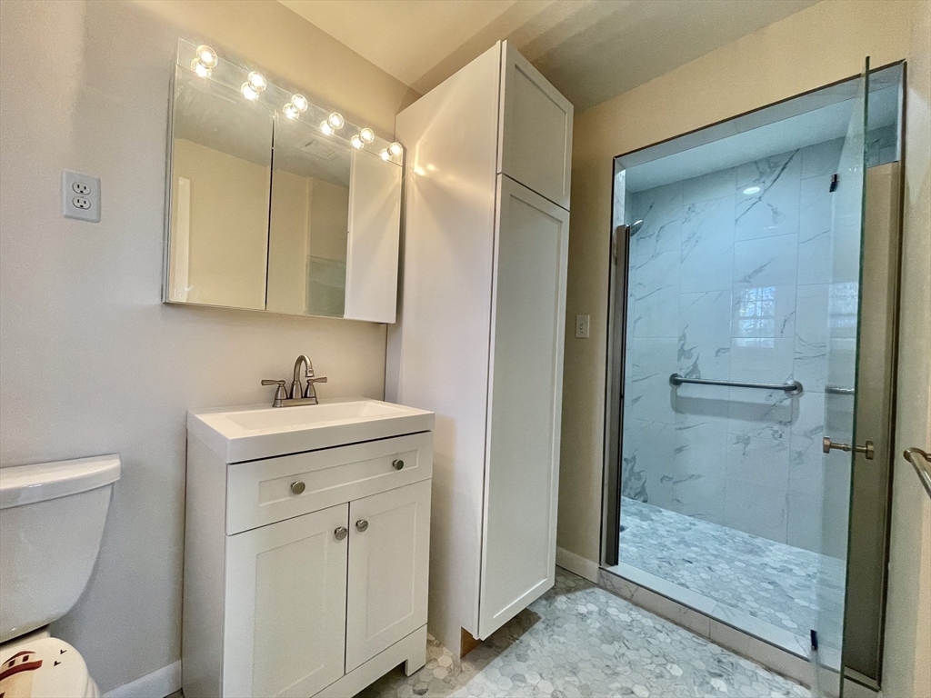 77 Louise Road, Unit 77 Newton, MA 02467 - Photo 14 of 22 a bathroom with a sink a toilet and shower