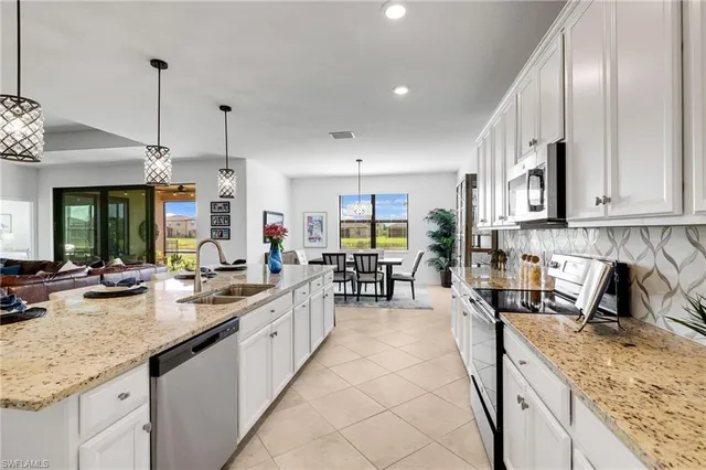 a kitchen with lots of counter top space