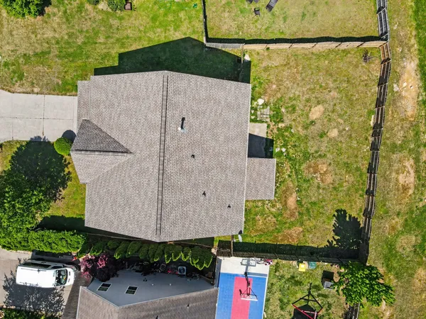 an aerial view of a house