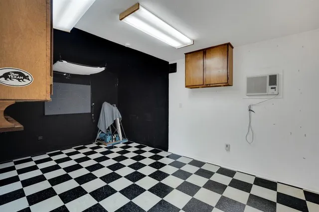 a black and white checkered floor