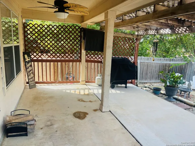 a view of a terrace with a chair