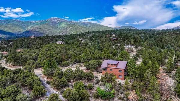 a view of a city with lush green forest