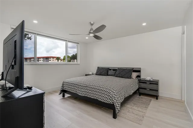 a bedroom with a bed and a desk