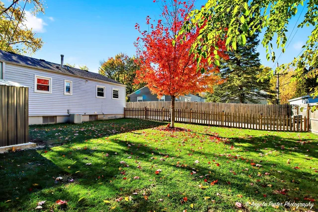 a backyard of a house with a garden and plants