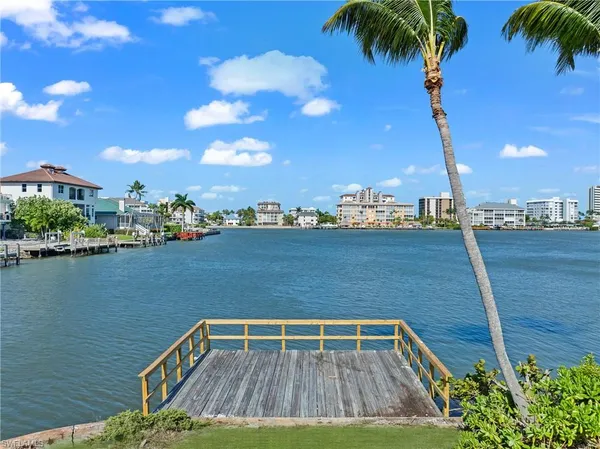 a view of a lake with a terrace