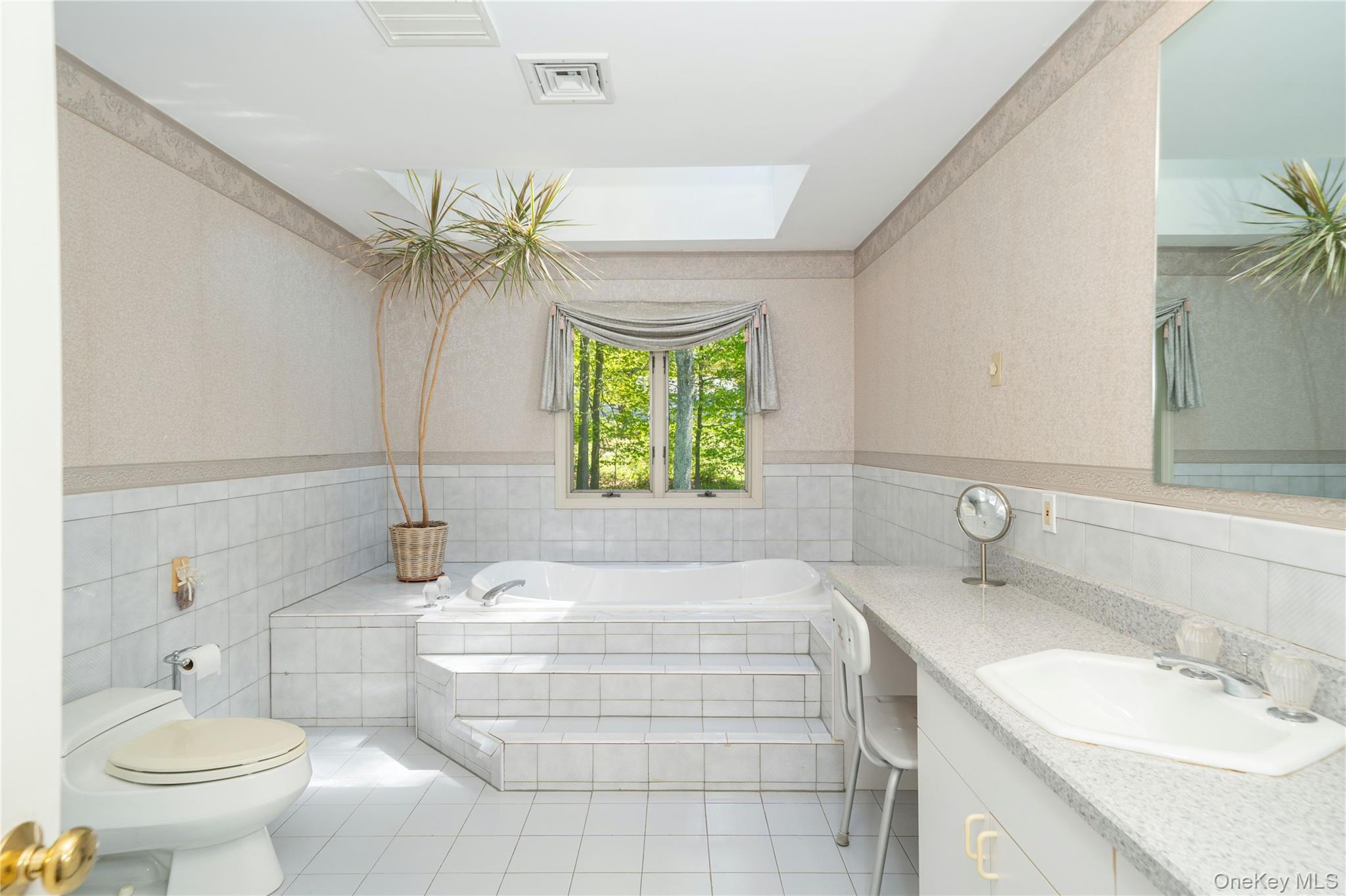 1 Ridge Court Carmel, NY 10512 - Photo 17 of 24 The en-suite primary bathroom features a Jacuzzi tub, double sinks, skylight and separate shower.